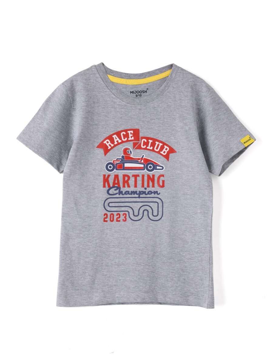 Boys T shirt Cotton Grey Heather Mélange Race Club Karting