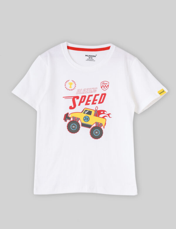 Boys T shirt Cotton Pure White Blazing Speed Monster Truck