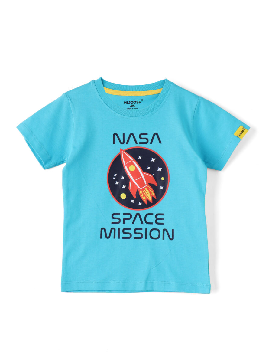 Boys T shirt Cotton Scuba Blue Space Mission