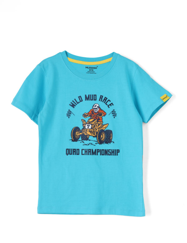 Boys T shirt Cotton Scuba Blue "Wild Mud Race"