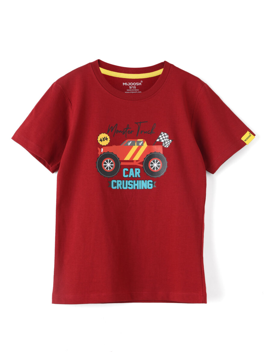 Boys T shirt Cotton Winery Red "Monster Truck" Boys' T-Shirt