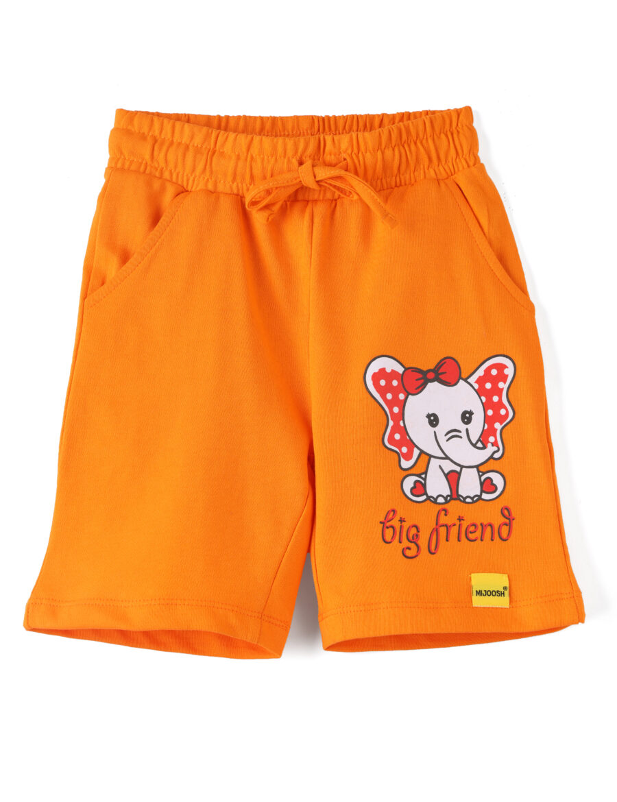 Girls Shorts Cotton French Terry Vibrant Orange Big Friend Elephant