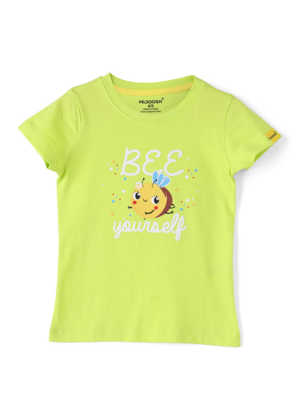 Girls T shirt Cotton Acid Lime Green Honeybee