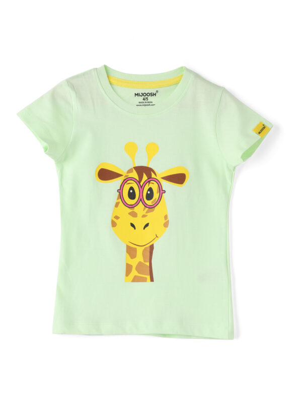 Girls T shirt Cotton Patina Green Giraffe