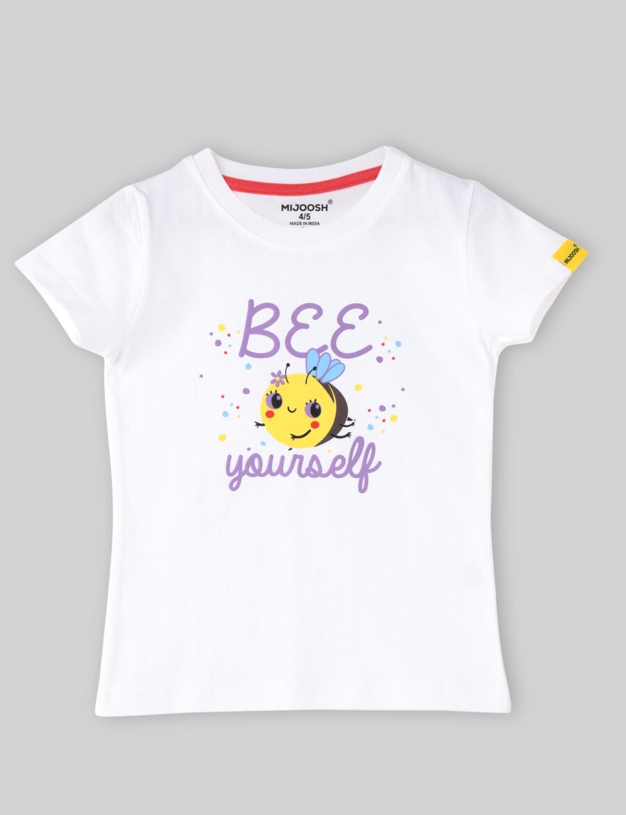 Girls T shirt Cotton White Honeybee