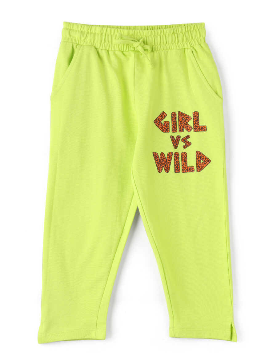 Girls Capri Pants Cotton French Terry Acid Lime Green Girl vs Wild