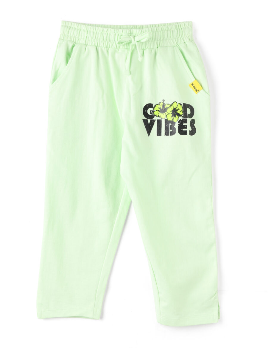 Girls Capri Pants Cotton French Terry Patina Green Good Vibes