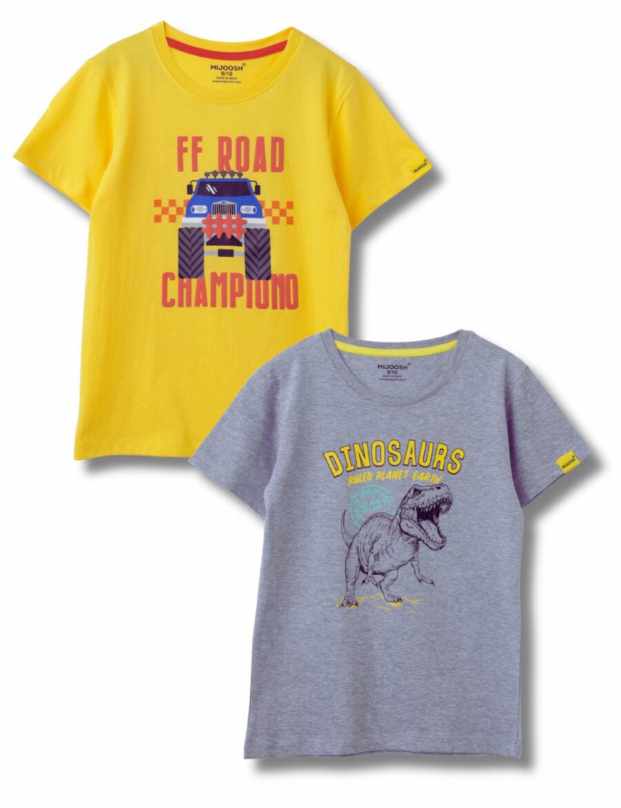 Boys T-Shirt Dandelion Yellow / Grey Heather Mélange, Soft Cotton, Ages 7-14 (2pcs pack)