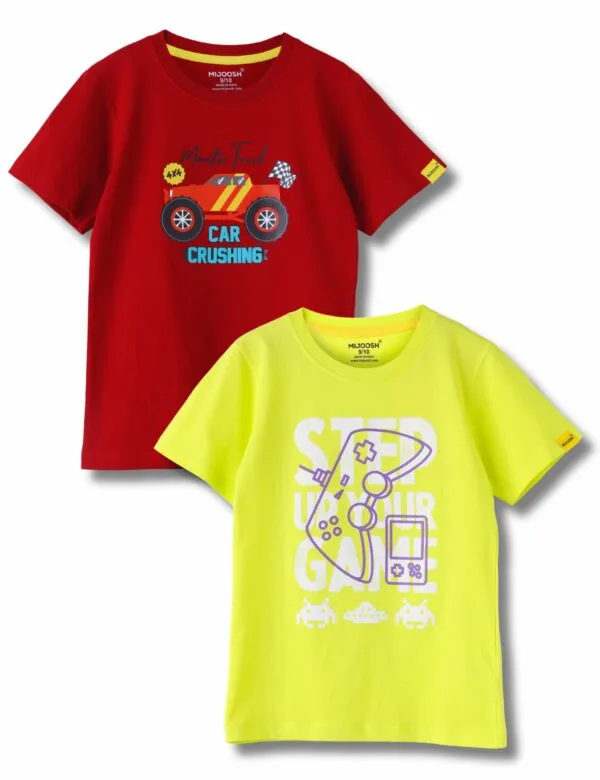 Boys T-Shirt Winery Red / Sulphur Spring Lime, Soft Cotton, Ages 7-14 (2pcs pack)