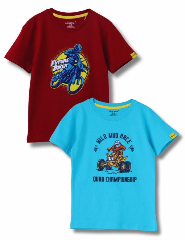 Boys T-Shirt Sulphur Winery Red / Scuba Blue, Soft Cotton, Ages 7-14 (2pcs pack)