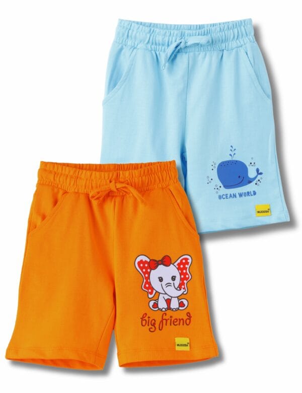 Girls Shorts, Atomizer Blue / Vibrant Orange, Soft Cotton Age 2-6 (2pcs pack)