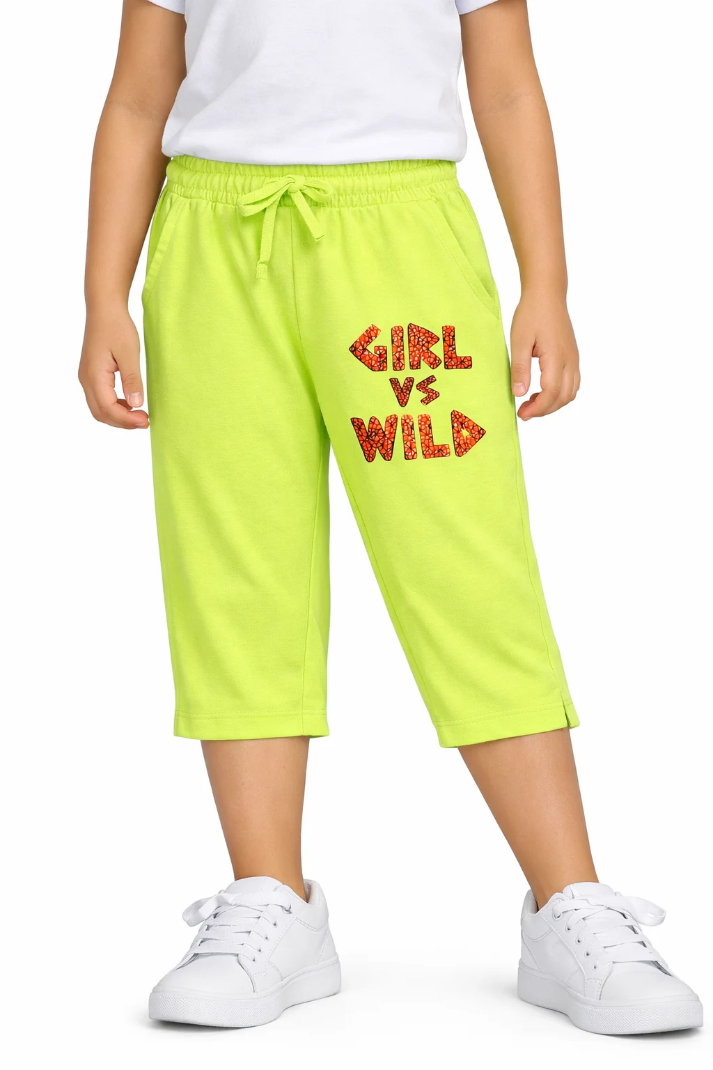 Girl Vs Wild Capri Pants - green Girls Cotton Capri Pants | Lime Green | 7-14Y