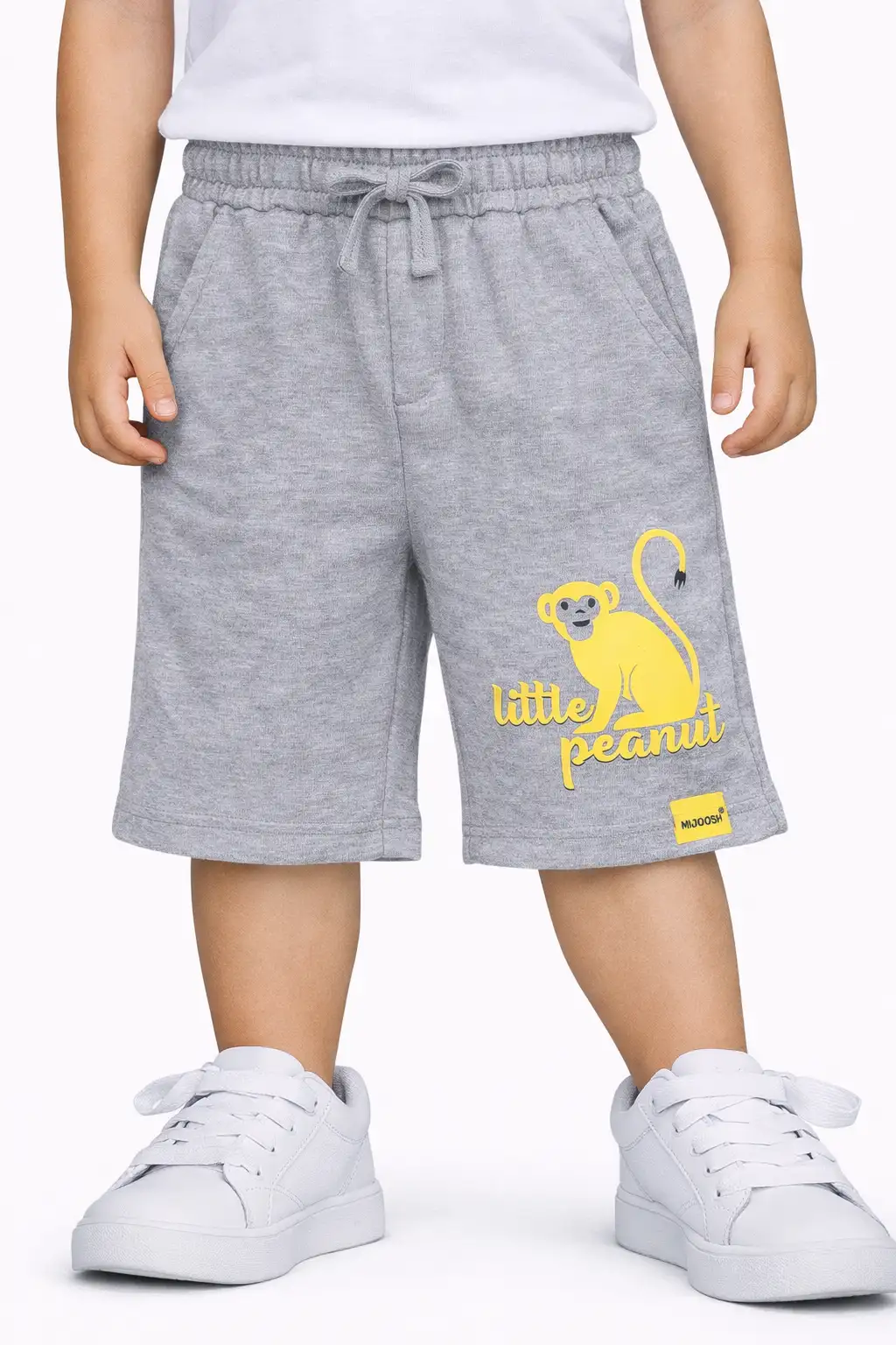 Boys Cotton Shorts with Peanut Monkey Print | Grey Heather | Ages 2-6 | Mijoosh