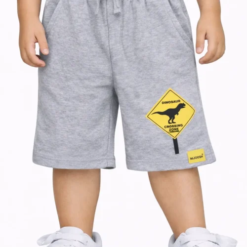 Boys Cotton Shorts with Dino Crossing Print | Grey Heather | Ages 2-6 | Mijoosh