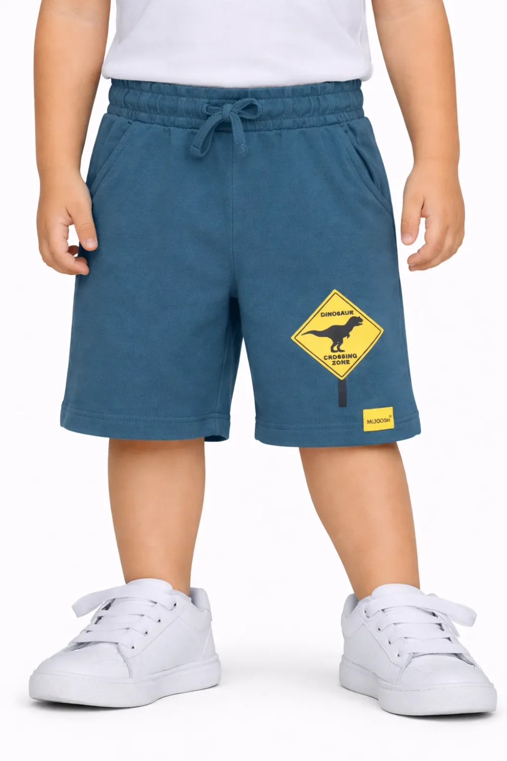 Boys Cotton Shorts with Dino Crossing Print | Blue Coral | Ages 2-6 | Mijoosh