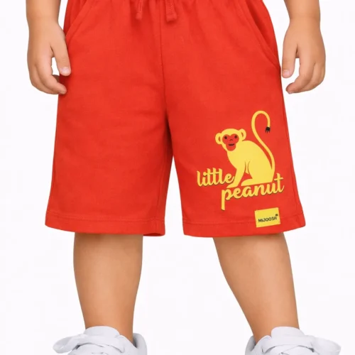 Boys Cotton Shorts with Peanut Monkey Print | Fiery Red | Ages 2-6 | Mijoosh