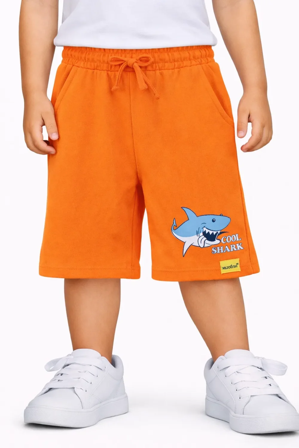 Boys Cotton Shorts with Cool Shark Print | Scarlet Ibis | Ages 2-6 | Mijoosh