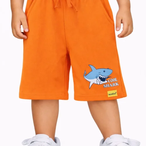 Boys Cotton Shorts with Cool Shark Print | Scarlet Ibis | Ages 2-6 | Mijoosh