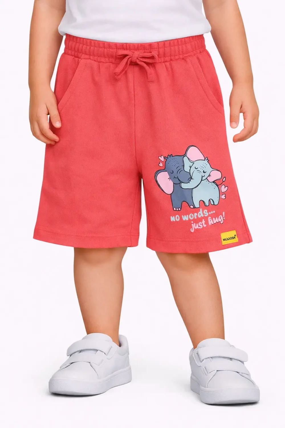 Girls Cotton Shorts | Cute Elephant | Red | 2-6Y