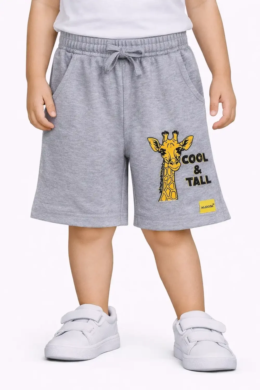 Girls Cotton Shorts | Giraffe | Grey Melange | 2-6Y