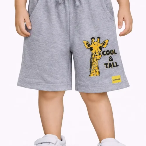 Girls Cotton Shorts | Giraffe | Grey Melange | 2-6Y