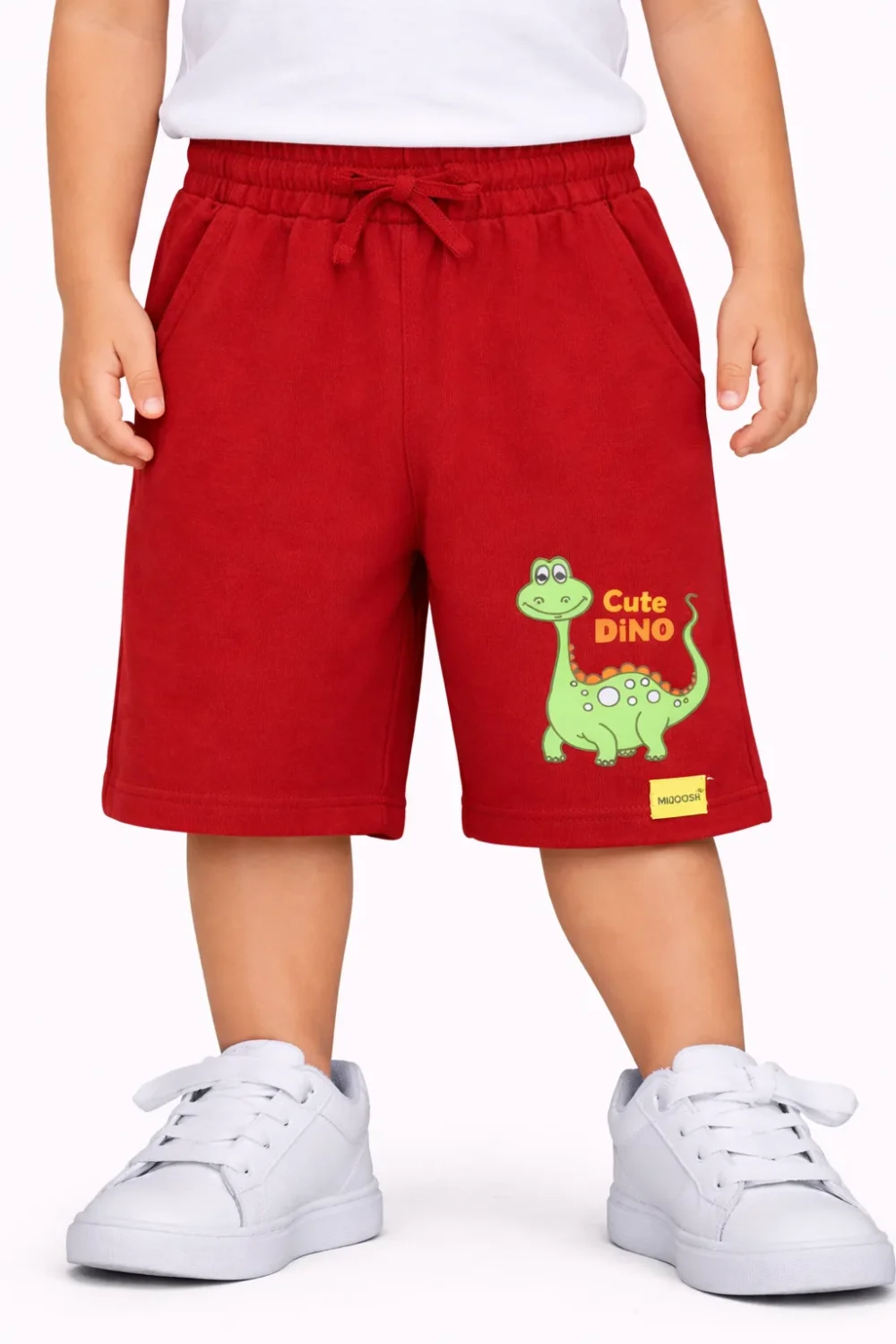 Boys Cotton Shorts with Cute Dino Print | Winery Red | Ages 2-6 | Mijoosh
