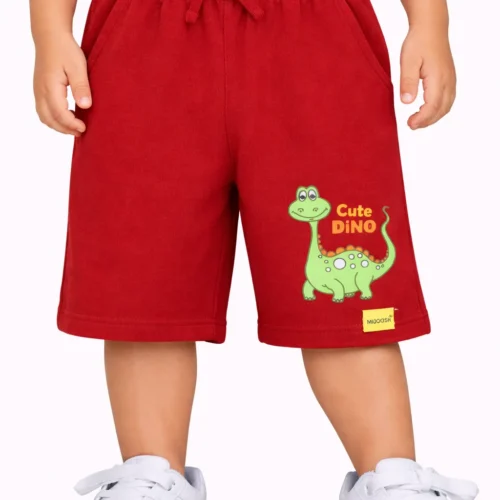 Boys Cotton Shorts with Cute Dino Print | Winery Red | Ages 2-6 | Mijoosh