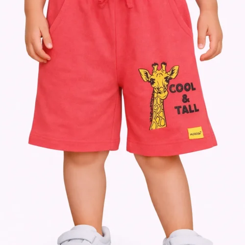 Girls Cotton Shorts | Giraffe | Red | 2-6Y