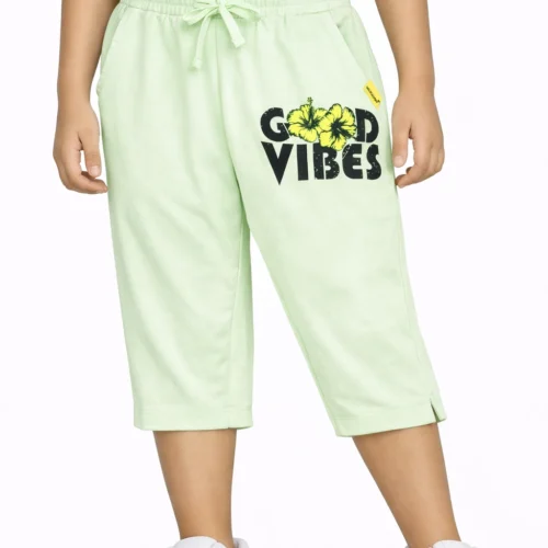 Girls Cotton Capri Pants | Green | 7-14Y