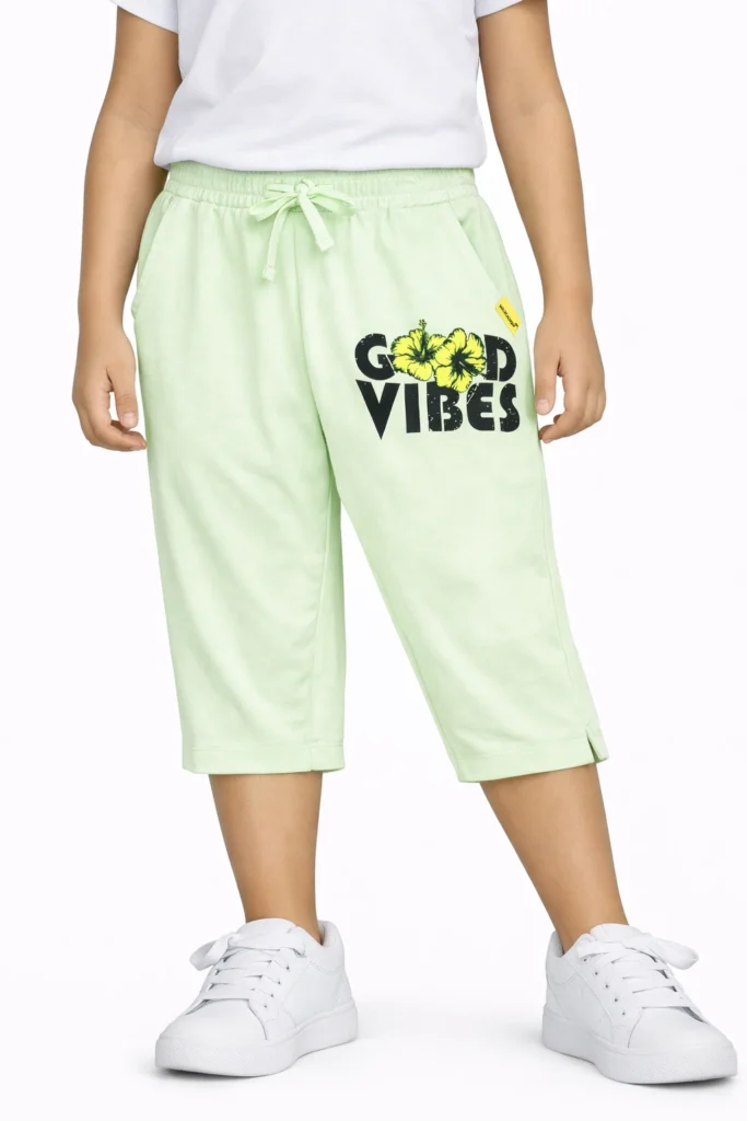 Girls Cotton Capri Pants | Green | 7-14Y