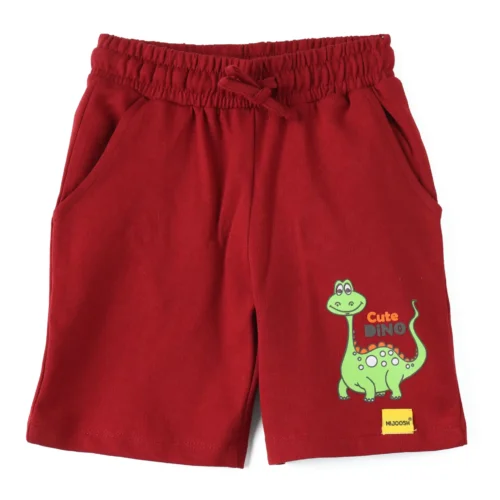 Boys Cotton Shorts with Cute Dino Print | Winery Red | Ages 2-6 | Mijoosh