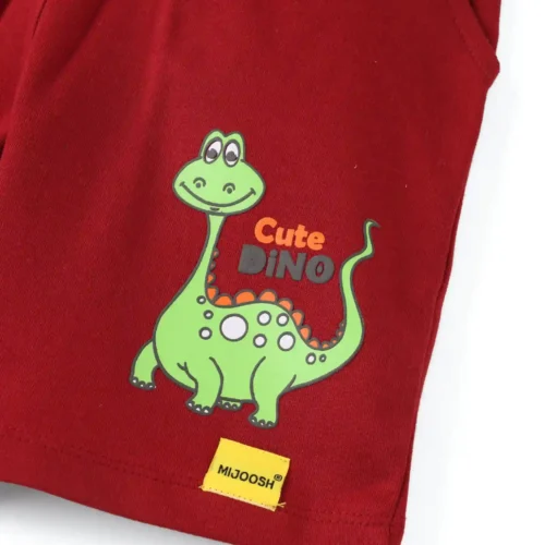 Boys Cotton Shorts with Cute Dino Print | Winery Red | Ages 2-6 | Mijoosh