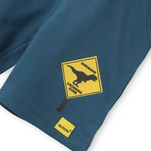 Boys Cotton Shorts with Dino Crossing Print | Blue Coral | Ages 2-6 | Mijoosh
