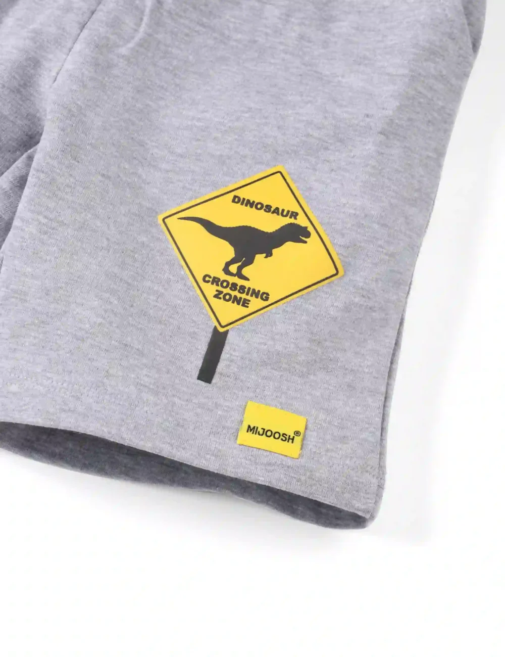 Boys Cotton Shorts with Dino Crossing Print | Grey Heather | Ages 2-6 | Mijoosh