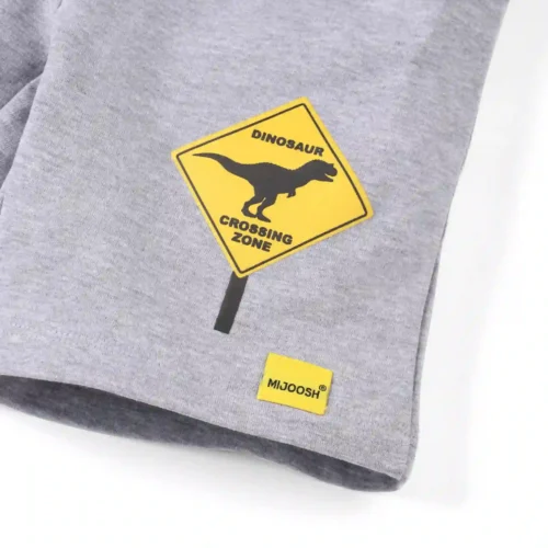 Boys Cotton Shorts with Dino Crossing Print | Grey Heather | Ages 2-6 | Mijoosh
