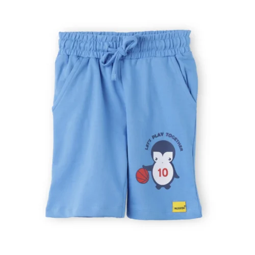 Boys Cotton Shorts with Baby Penguin Print | All Aboard Blue | Ages 2-6 | Mijoosh
