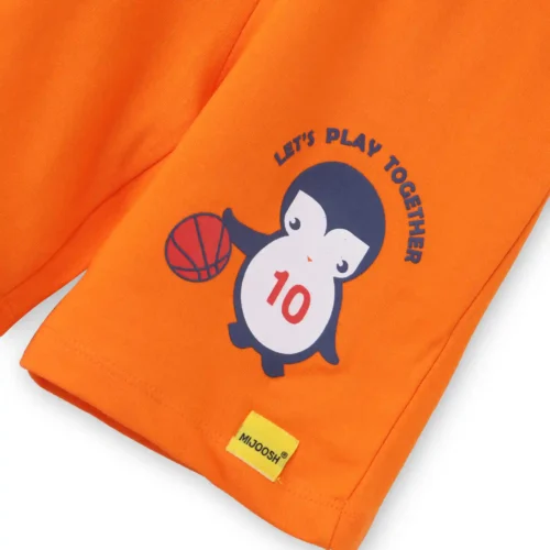 Boys Cotton Shorts with Baby Penguin Print | Scarlet Ibis | Ages 2-6 | Mijoosh