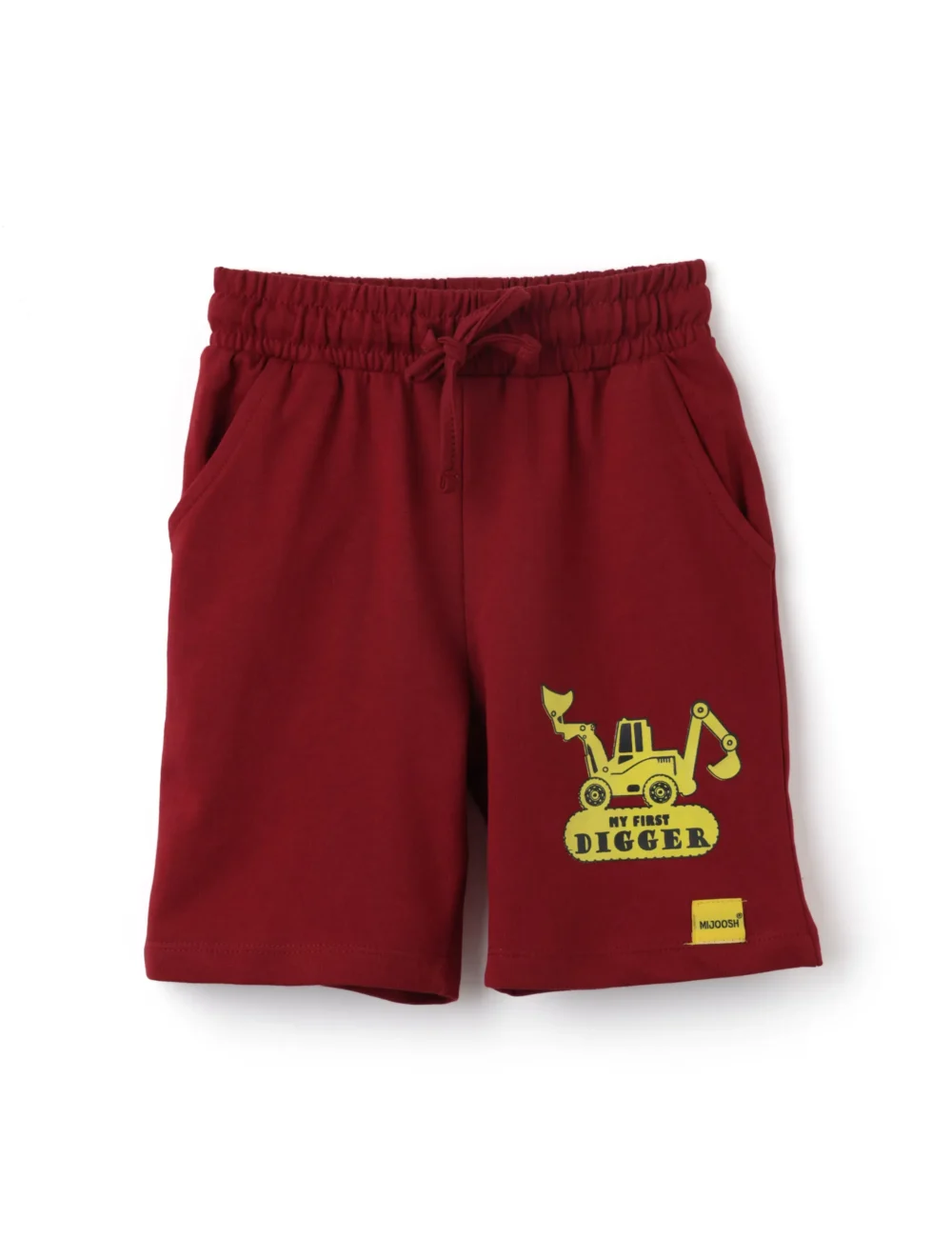 Boys Cotton Shorts with Mini Digger Print | Winery Red | Ages 2-6 | Mijoosh