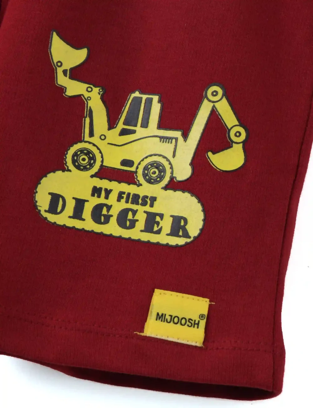 Boys Cotton Shorts with Mini Digger Print | Winery Red | Ages 2-6 | Mijoosh