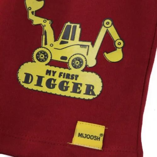 Boys Cotton Shorts with Mini Digger Print | Winery Red | Ages 2-6 | Mijoosh