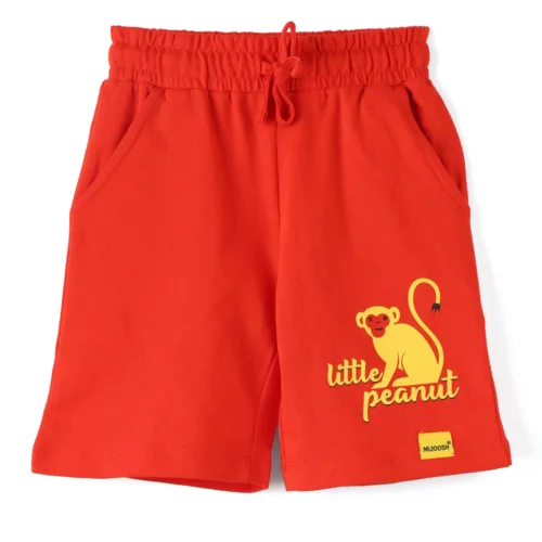 Boys Cotton Shorts with Peanut Monkey Print | Fiery Red | Ages 2-6 | Mijoosh