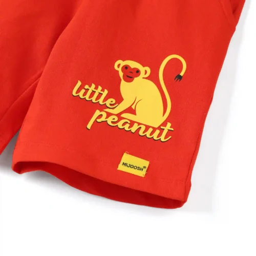 Boys Cotton Shorts with Peanut Monkey Print | Fiery Red | Ages 2-6 | Mijoosh
