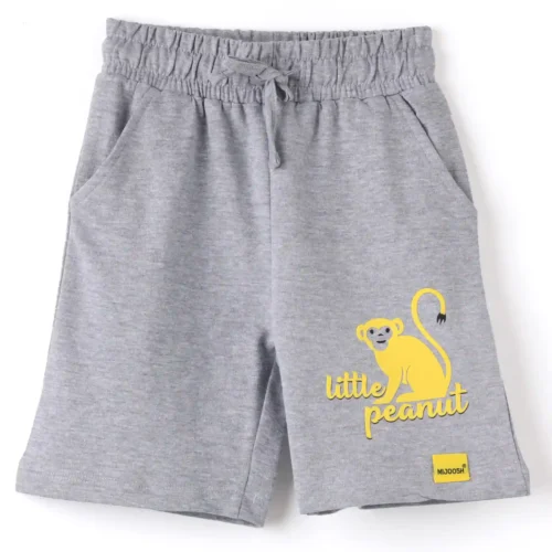 Boys Cotton Shorts with Peanut Monkey Print | Grey Heather | Ages 2-6 | Mijoosh