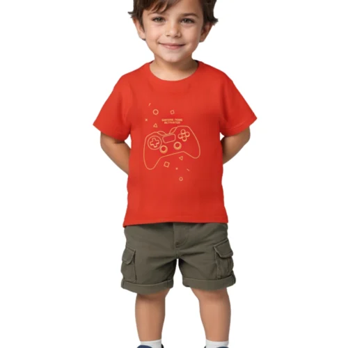 Boys Cotton T-Shirt | Joystick Gamer | Fiery Red | 2-6Y