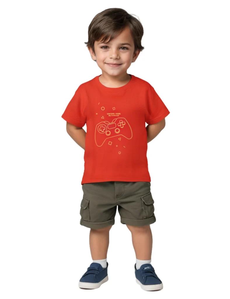 Boys Cotton T-Shirt | Joystick Gamer | Fiery Red | 2-6Y
