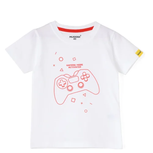 Boys Cotton T-Shirt | Joystick Gamer | White | 2-6Y