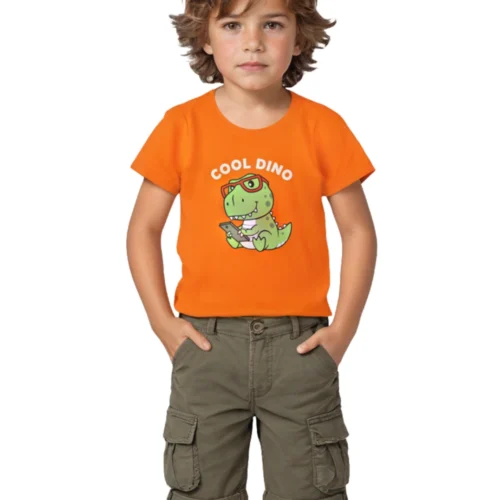 Boys Cotton T-Shirt | Cool Dino | Scarlet Ibis | 2-6Y