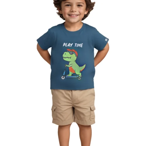 Boys Cotton T-Shirt | Skating Dino | Blue Coral | 2-6Y