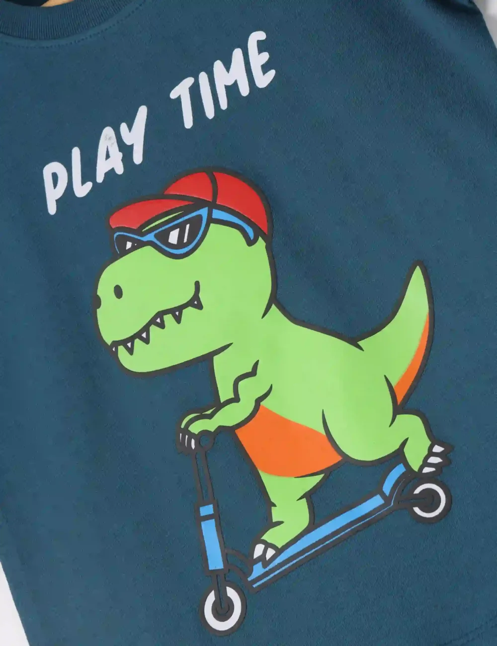 Boys Cotton T-Shirt | Skating Dino | Blue Coral | 2-6Y