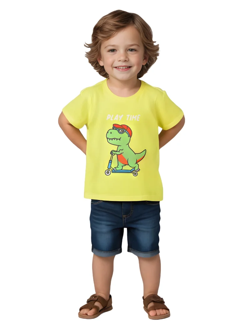 Boys Cotton T-Shirt | Skating Dino | Lime | 2-6Y